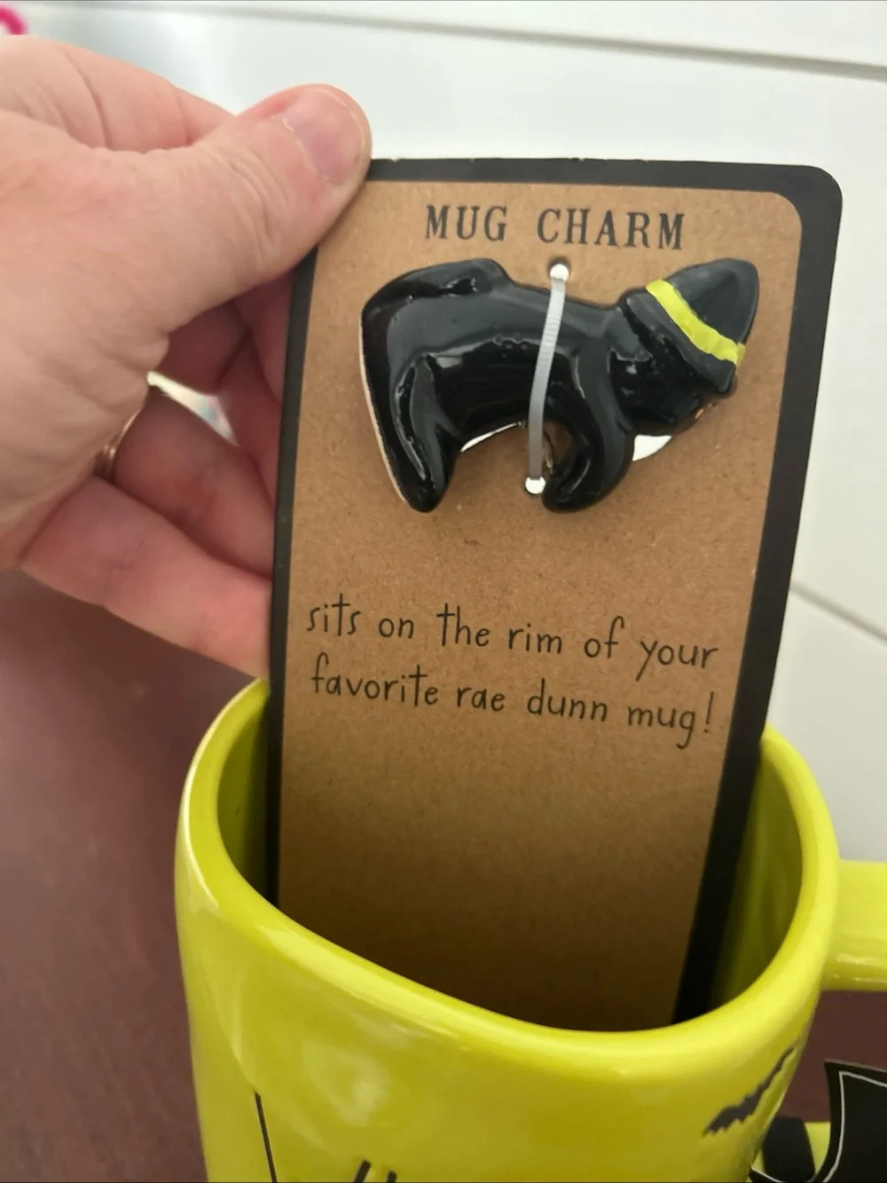 Rae Dunn Wicked Witch Lime Green Ceramic Mug with Black Cat Mug Charm NWT